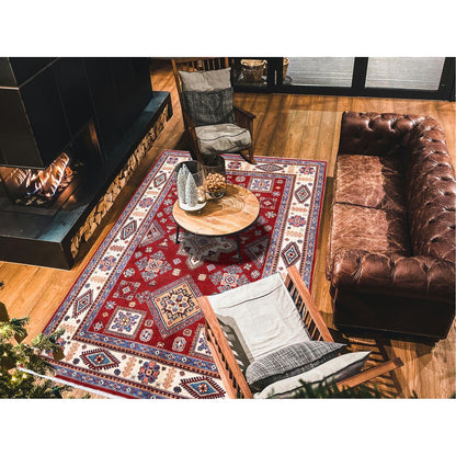 6'X8'10" Red Afghan Special Kazak Geometric Pattern Hand Knotted Wool Rug