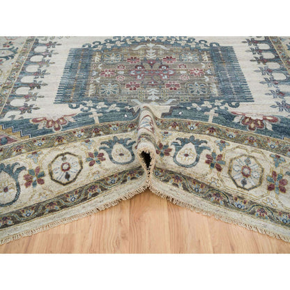 10'X14' Ivory Hand Knotted Reimagined Viss Design 100% Wool Oriental Rug
