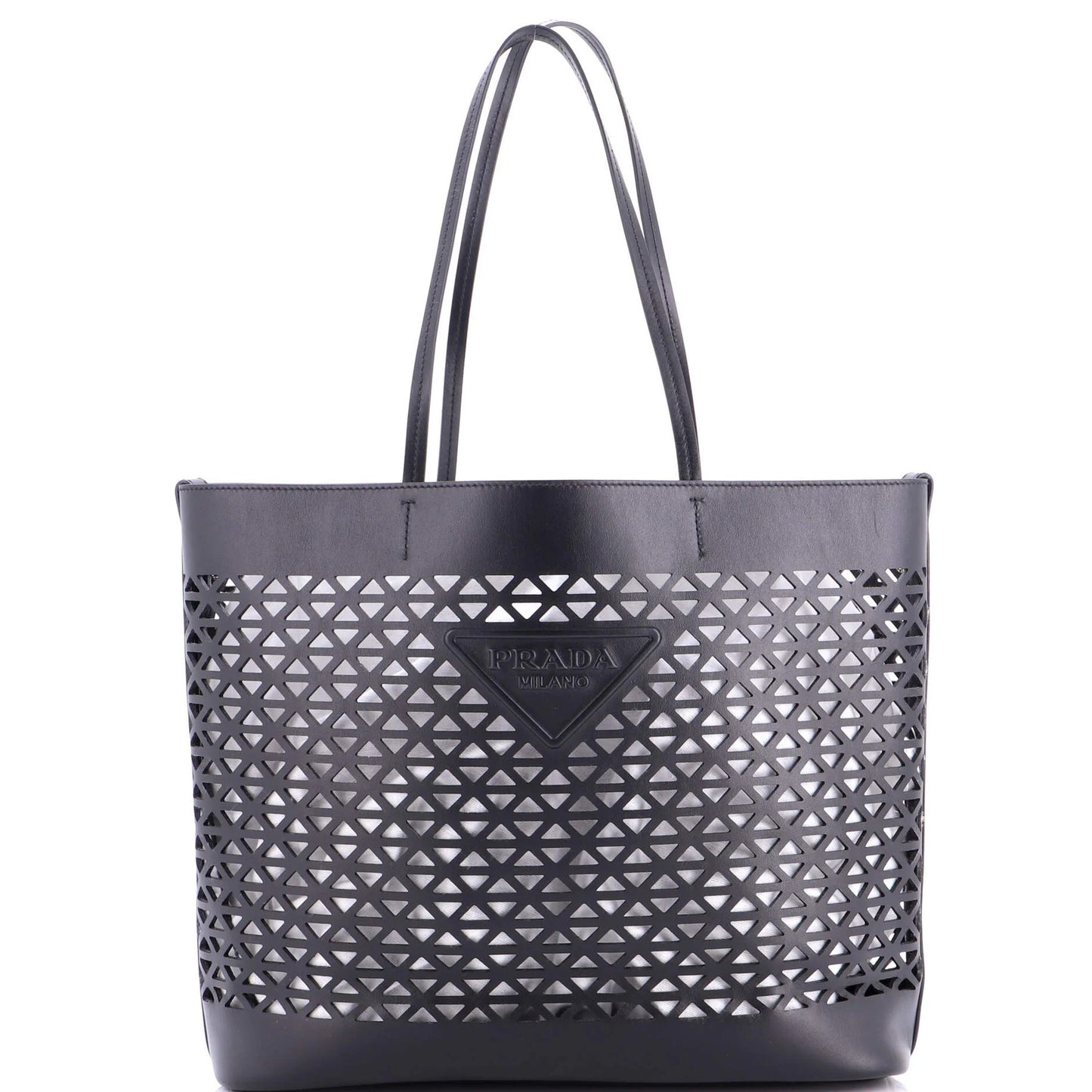 Prada Triangle Logo Shopper Tote Laser Cut Leather Medium