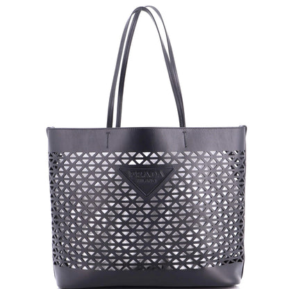 Prada Triangle Logo Shopper Tote Laser Cut Leather Medium