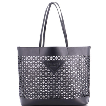 Prada Triangle Logo Shopper Tote Laser Cut Leather Medium