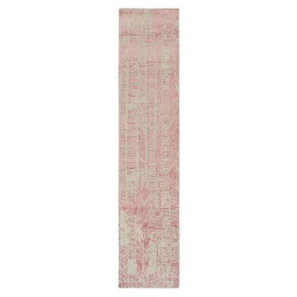 2'6"X12'1" Rose Pink Wool And Art Silk Jacquard Hand Loomed Runner Rug