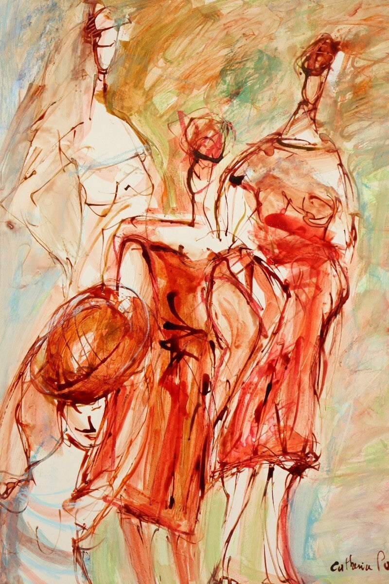 Catherine Poirie Original Acrylic Gouache On Paper Signed 1987 Expressionist