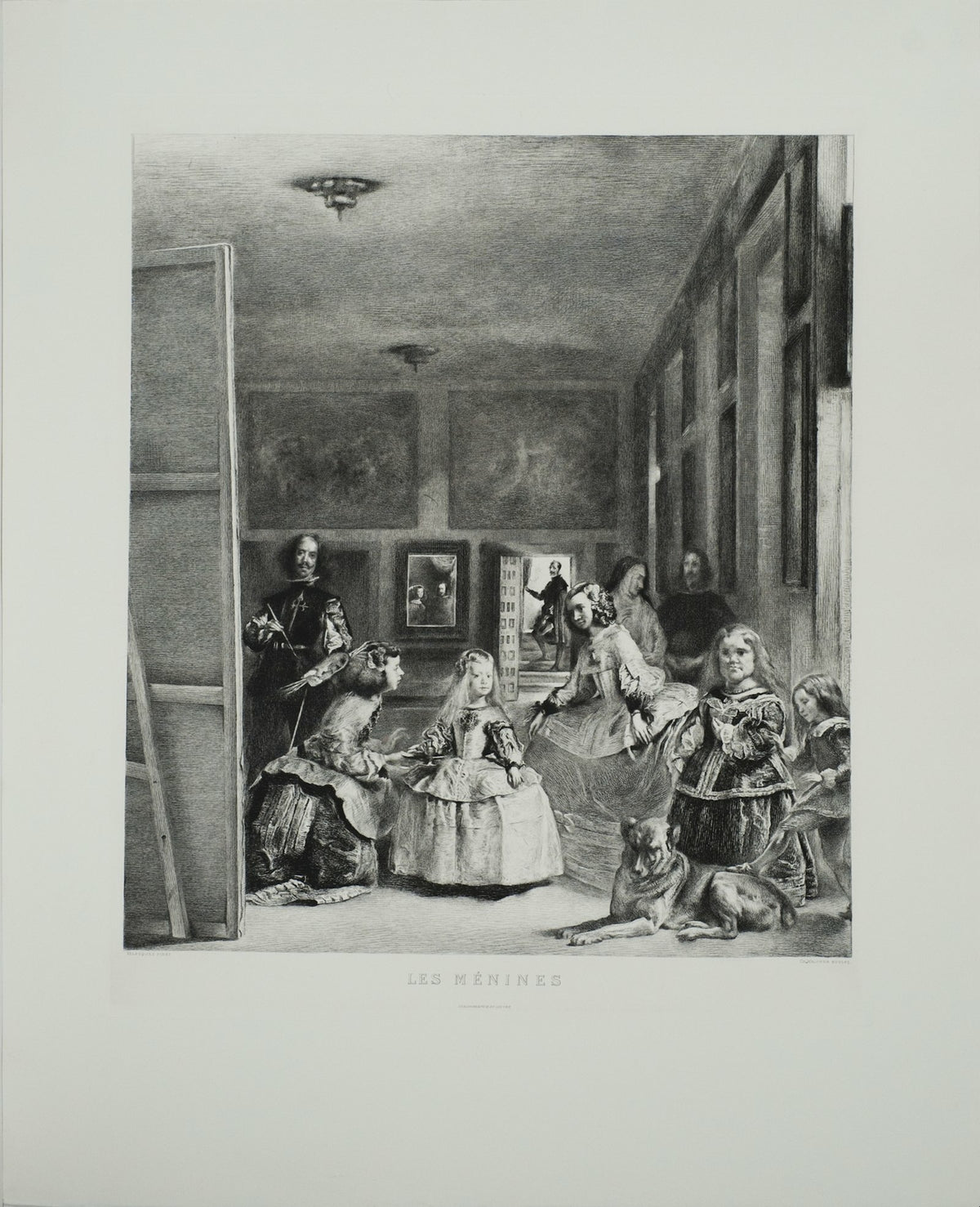 Velazquez Gray Painter Etching 35.5" x 29" 1975 Renaissance Les Menines