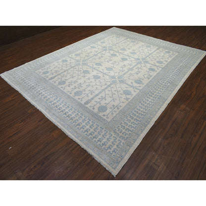 9'X11' Ivory Milk Wash Peshawar, Hand Knotted Pure Wool Natural Dyes, Rug