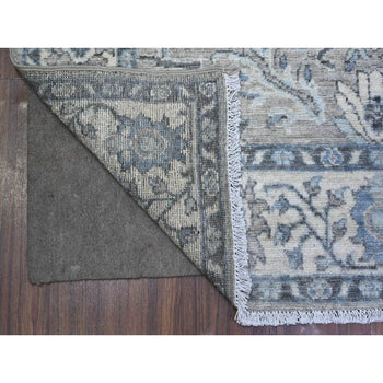 4'X12' Upward Gray Wool Sickle Leaf Design Wide Runner Hand Knotted Rug