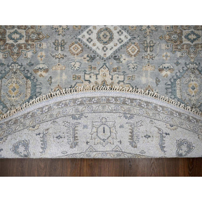 9'X9' Blue Gray Hand Knotted Karajeh Design Wool Round Oriental Rug