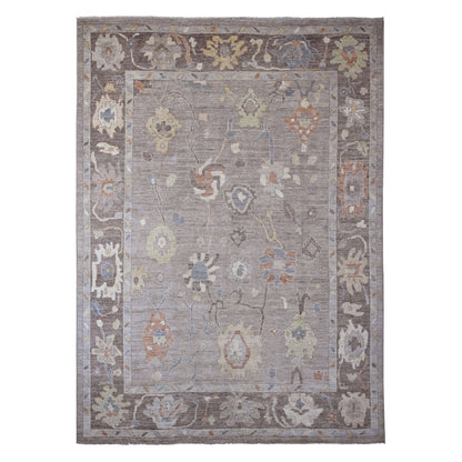 9'10"X13'6" Gray Afghan Angora Oushak Leaf Design Hand Knotted Wool Rug
