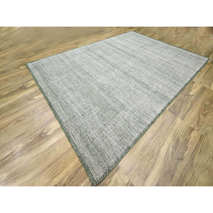 9'9"X13'10" White With Green Oxidized Grass Design Hand Knotted Wool Rug