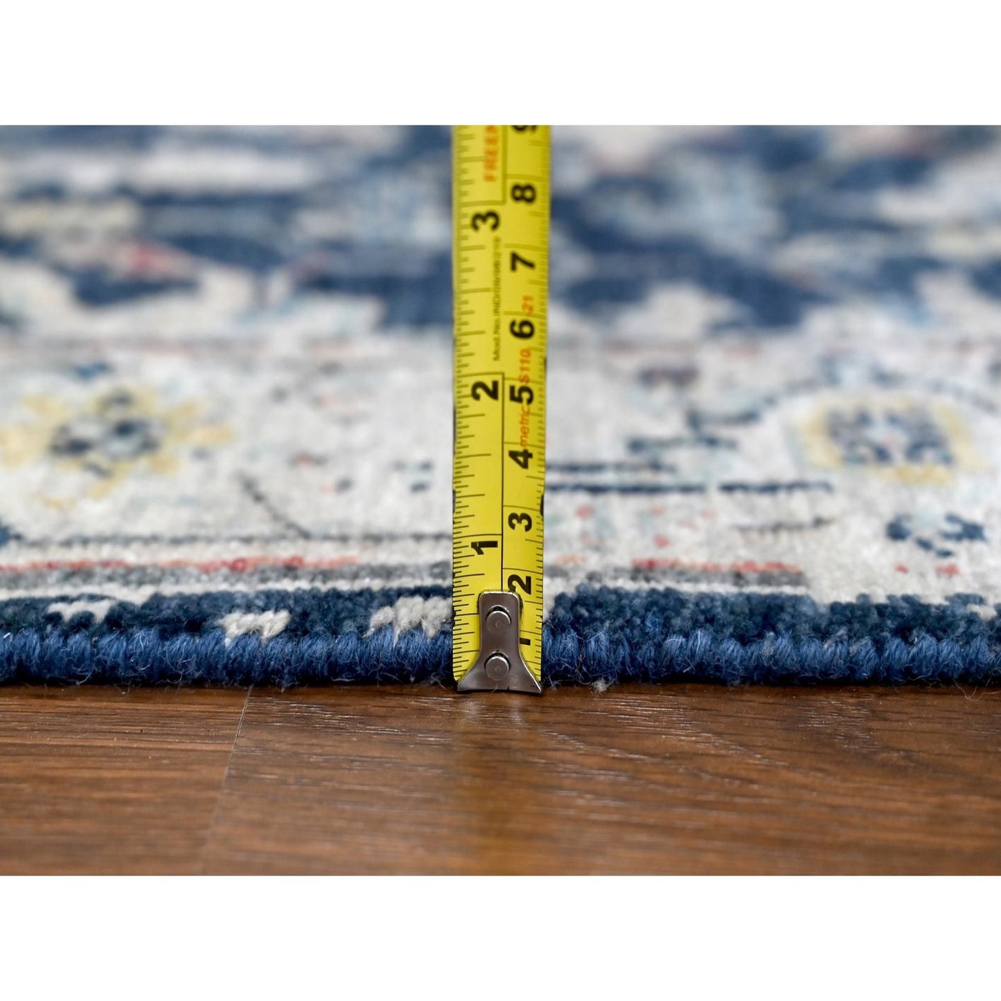 2'8"X8' Blue Erased Heriz All Over Design Hand Knotted Wool Runner Rug