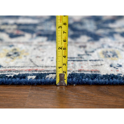 2'8"X8' Blue Erased Heriz All Over Design Hand Knotted Wool Runner Rug