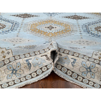10'X14' Lazy Gray Hand Knotted Zoroastrian Village Inspired Geometric Rug