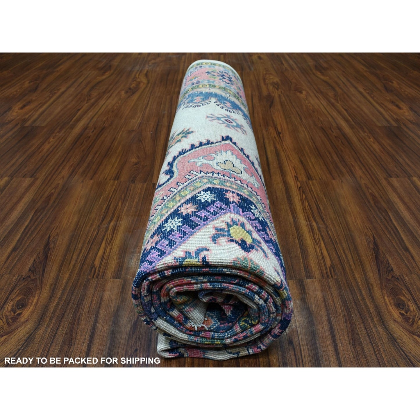 8'10"X11'6" Colorful Ivory Fusion Kazak Natural Wool Hand Knotted Rug