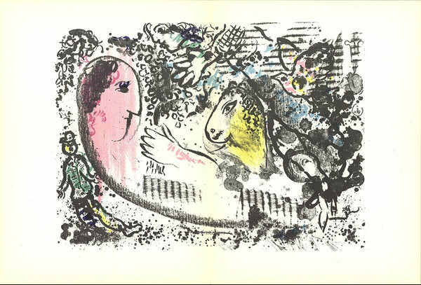 Marc Chagall Reverie " Lithograph Modernism Black & White Pink Ye