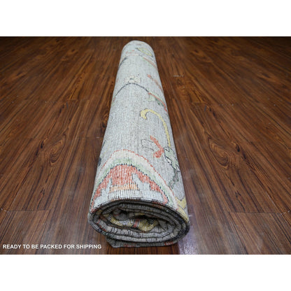 11'9"X11'9" Gray Afghan Angora Oushak Wool Hand Knotted Square Rug