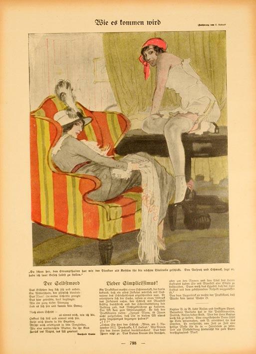 Simplicissimus 1913 By Kainer Lounge Scene On Linen Original