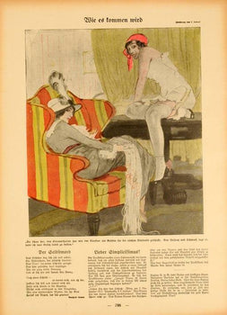 Simplicissimus 1913 By Kainer Lounge Scene On Linen Original