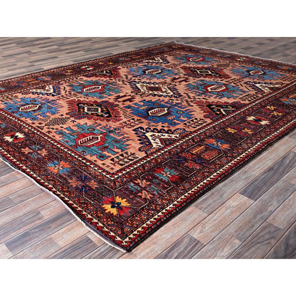8'3"X10'6" Peach Afghan Caucasian Design Revival Hand Knotted Soft Wool Rug