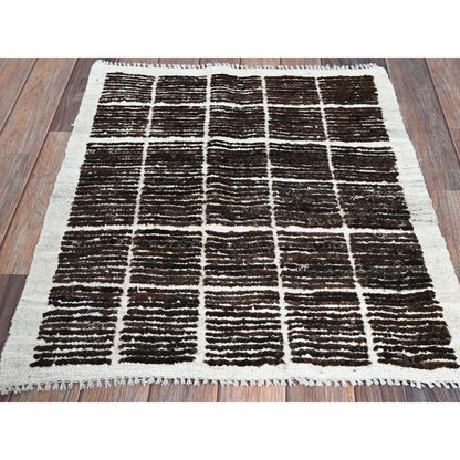2'3"X2'8" Brown Moroccan Weave Grid Design Wool Hand Knotted Sample Rug