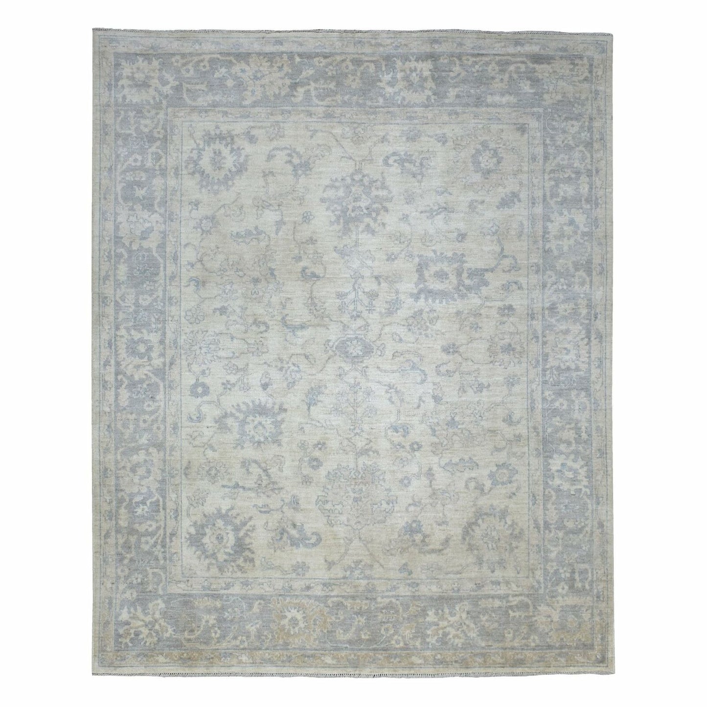 8'1"X9'8"Gray Afghan Angora Oushak Hand Knotted Natural Wool Oriental Rug