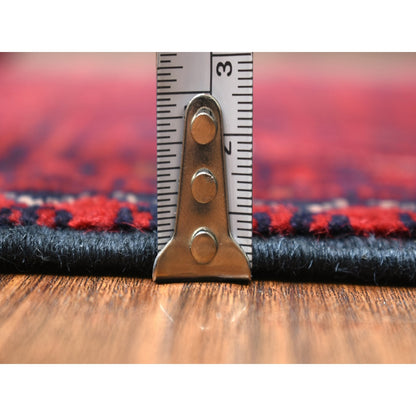 4'4"X6'3" Deep Red Afghan Khamyab Shiny Wool Hand Knotted Rug