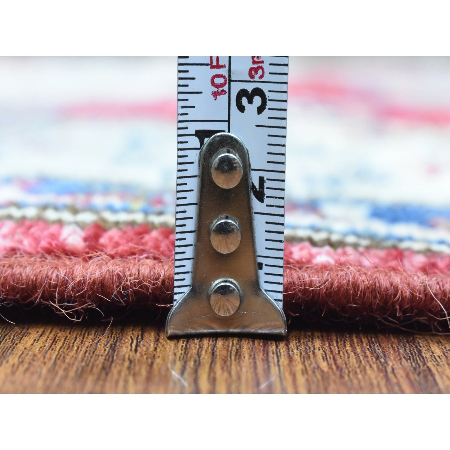 3'X11' Red Hand Knotted Wool Super Kazak Geometric Medallion Runner Rug