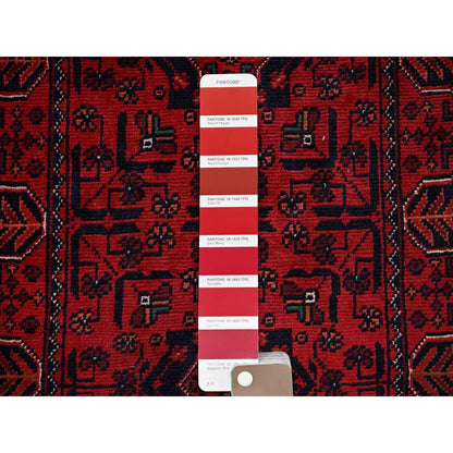1'9"X5' Red Afghan Khamyab Geometric Pattern Hand Knotted Wool Runner Rug