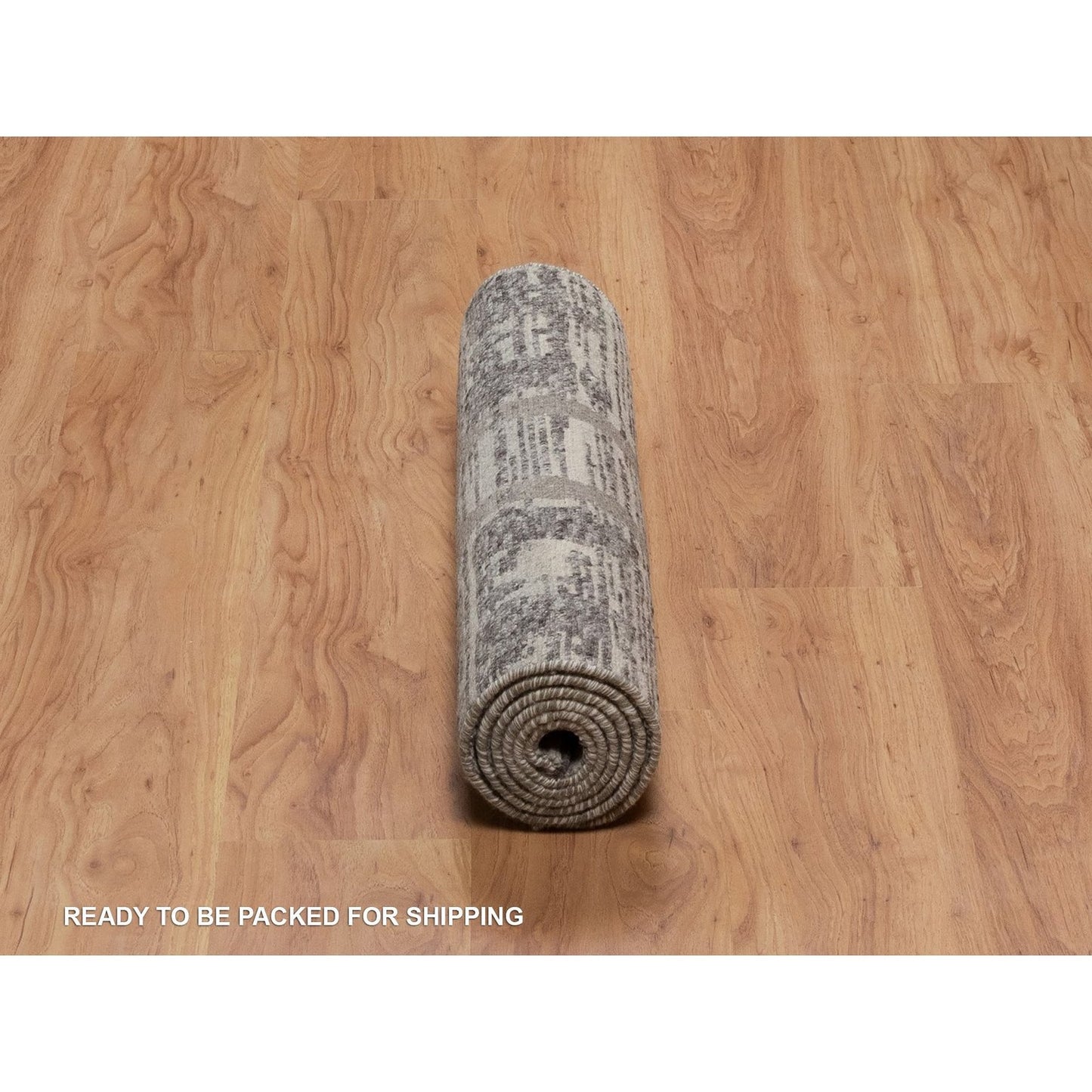 2'5"X6'2" Gray Modern Runner Rug Criss Cross Design Pure Wool Hand Knotted