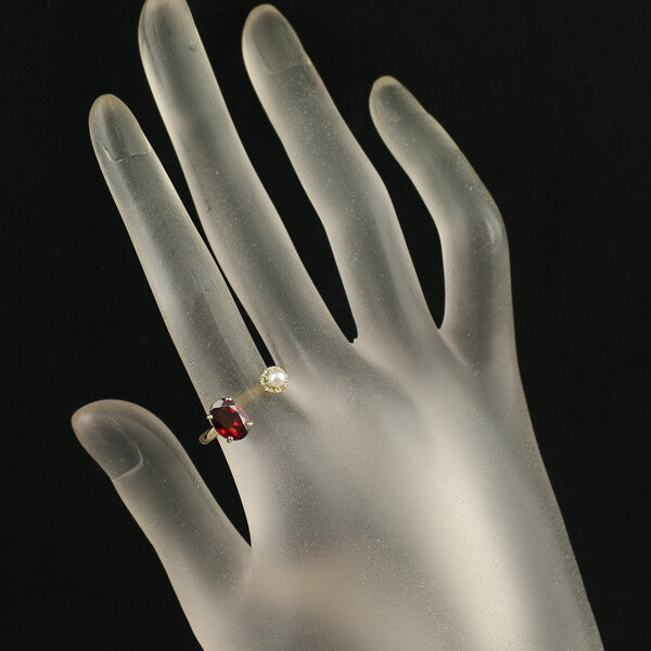 Garnet 1.86Ct Peridot 0.08Ct Pearl 3.0Mm Ring 18K
