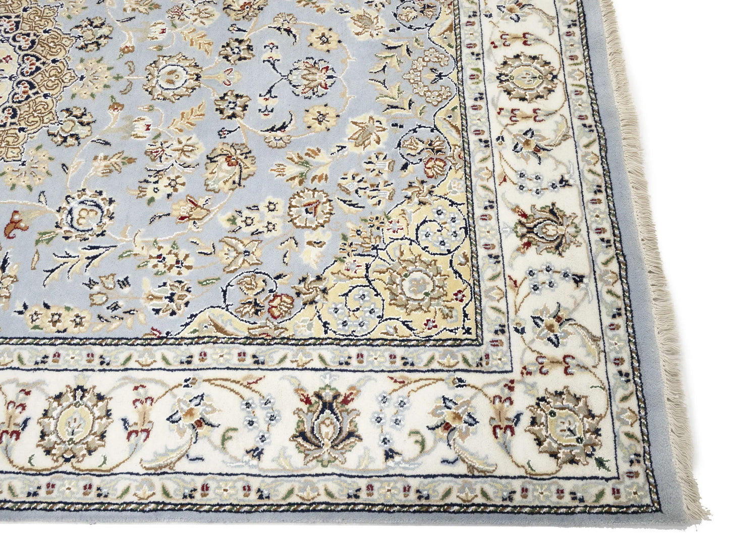 Indo-Nain Blue Oriental Rug 5X8 ft Floral Medallion Design Bedroom Decor Carpet