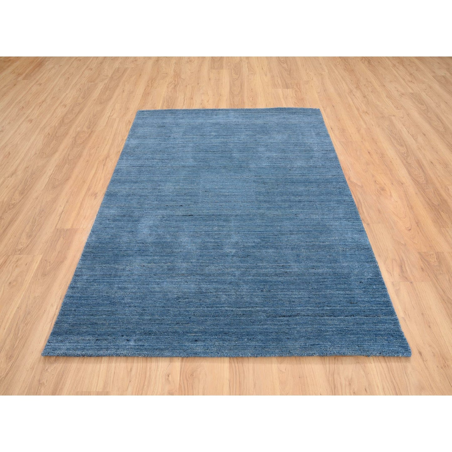 5'X7'1" Denim Blue Hand Loomed Modern Design Soft And Plush Wool Rug