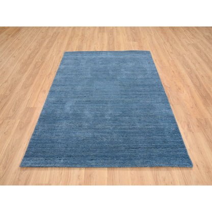 5'X7'1" Denim Blue Hand Loomed Modern Design Soft And Plush Wool Rug