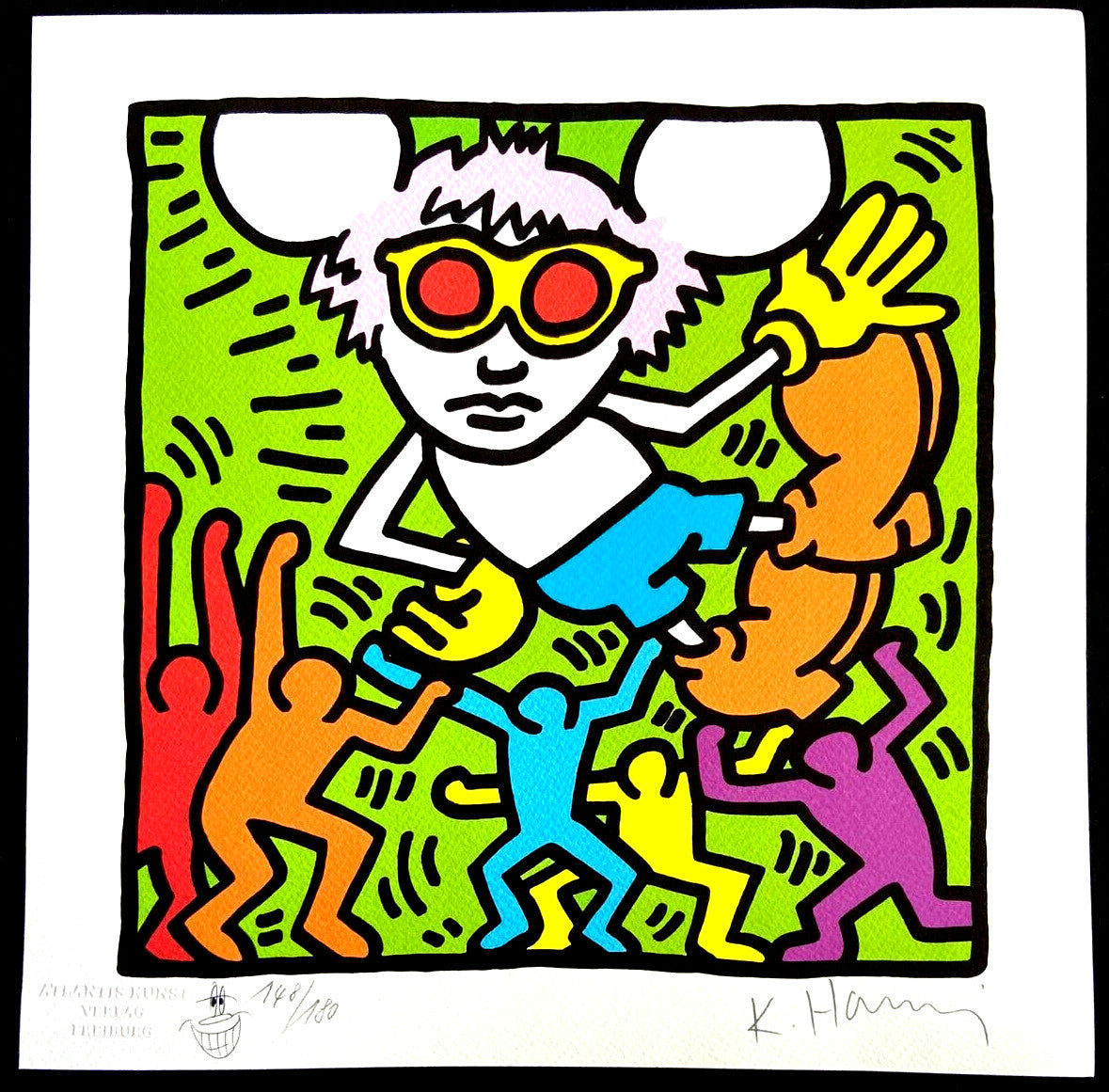 Keith Haring Lithograph 'Andy Mouse' Coa Signature Stamp