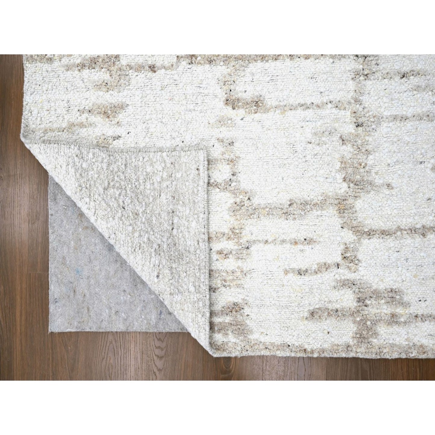 12'X14'10" Ivory Minimalist Swedish Design Hand Knotted Pure Wool Xl Rug