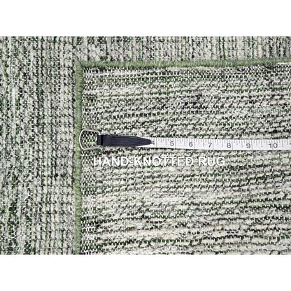 2'3"X8' White & Green Hand Knotted Oxidized Grass Design Wool Runner Rug
