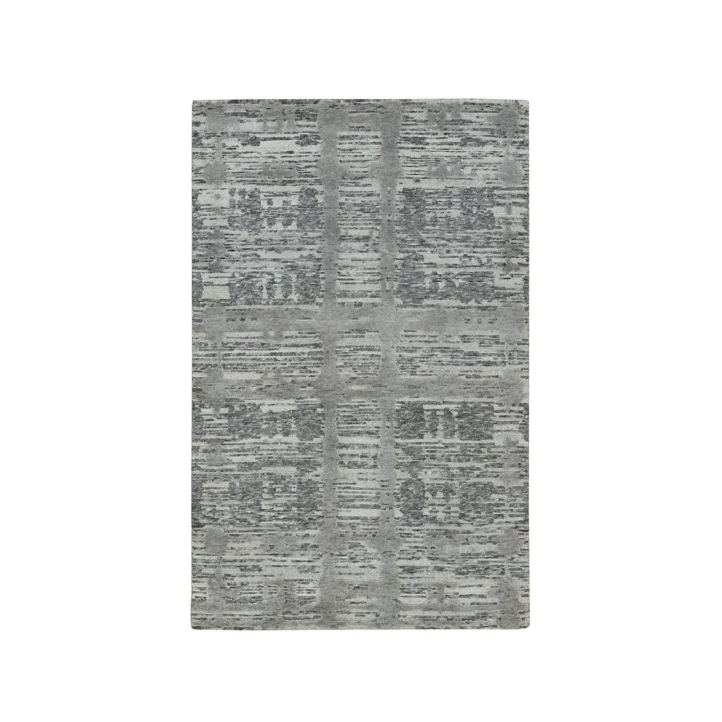 3'X5'1" Gray Modern Design Hand Spun Undyed Natural Wool Hand Knotted Rug