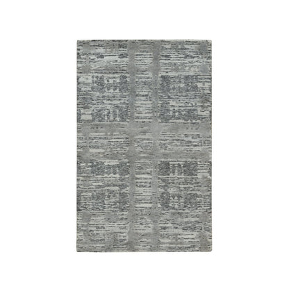 3'X5'1" Gray Modern Design Hand Spun Undyed Natural Wool Hand Knotted Rug