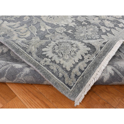 9'X12'4" Gray Silk With Textured Wool Hand Knotted Oushak Influence Rug
