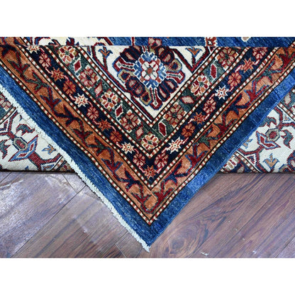 9'10"X13'5" Periwinkle Blue Super Kazak Wool Hand Knotted Geometric Rug