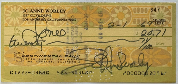 1969 Jo Anne Worley Autographed Check February 1