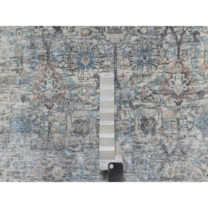 2'7"X25'9" White Sickle Leaf Design Silk & Wool Hand Knotted Runner Rug