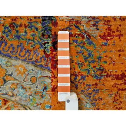 4'1"X6' Orange Ancient Ottoman Erased Design Ghazni Wool Hand Knotted Rug