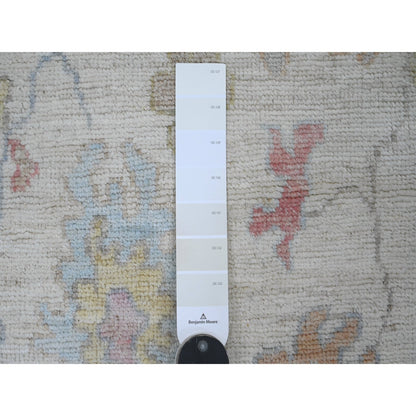 2'2"X3' White Hand Knotted Afghan Angora Oushak Leaf Pattern Wool Mat Rug