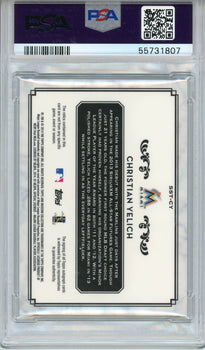 Christian Yelich Autographed 2014 Topps Museum Collection Triple Swatch Relic Ca