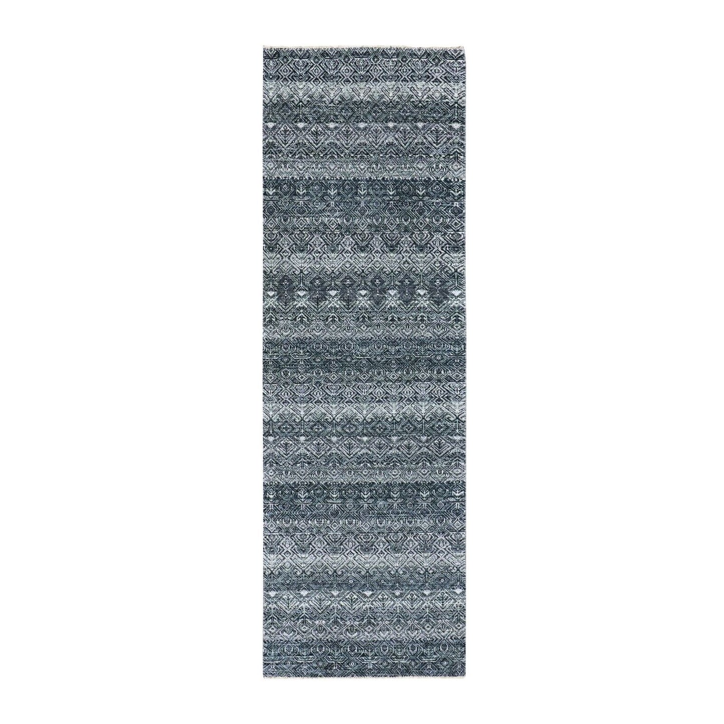 2'7"X8' Gray Hand Knotted Kohinoor Herrita Shiny Wool Runner Oriental Rug