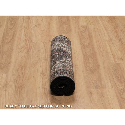 2'5"X6'7" Black Hand Knotted Rug Tebraz Mahi With Medallion Design Wool