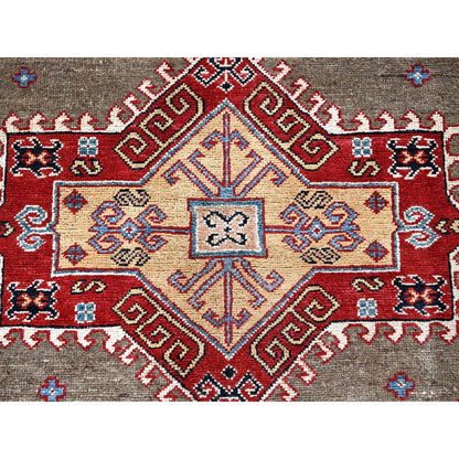 8'2"X10' Brown Afghan Special Kazak Geometric Design Hand Knotted Wool Rug