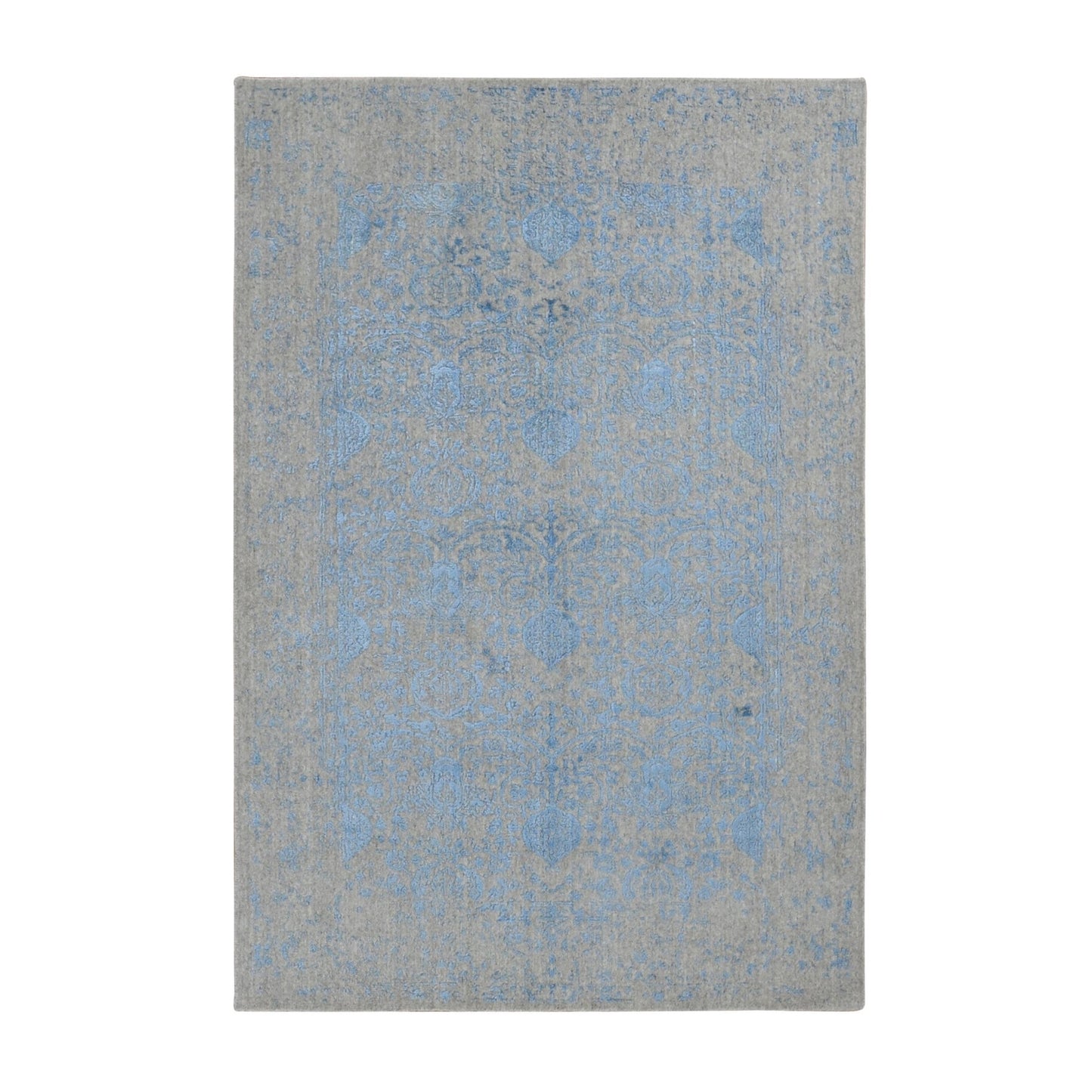 5'10"X8'9" Blue Hand Loomed Broken Pomegranate Design Tone On Tone Rug