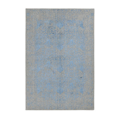 5'10"X8'9" Blue Hand Loomed Broken Pomegranate Design Tone On Tone Rug