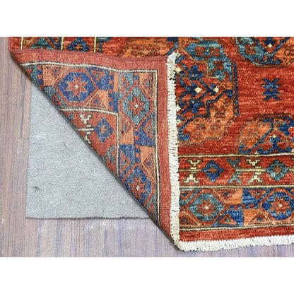 4'1"X11'3" Red Wool Hand Knotted Afghan Ersari Wide Runner Rug